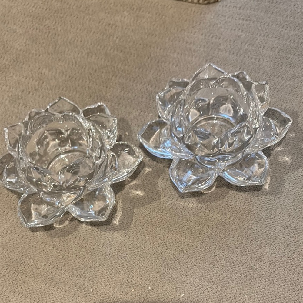 Mikasa Celebrations Pair of Crystal Lotus Candle Holders 4 inches across
